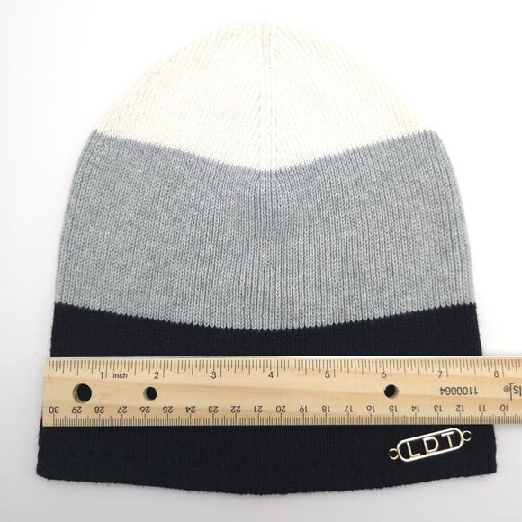 LDT Beanie CASHMERE COTTON Blend Colorblock NWOT Black Gray White‎ main image 4
